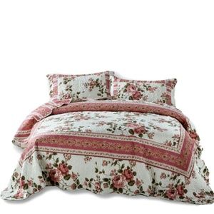 Bedspread Quilt Set - Cottage Dusty Rose Queen Siz